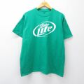 XL★古着 半袖 Tシャツ メンズ ミラーライト ビール コットン クルーネック 緑 26apr18