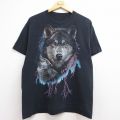 オオカミ 半袖Tシャツ サンダー ブラック メンズL相当 | 古着