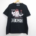 XL★古着 リップルジャンクション 半袖 Tシャツ メンズ アニメ ワンピース モンキーDルフィ コットン クルーネック ブラック 26jun25