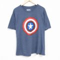 XL★古着 半袖 Tシャツ メンズ マーベル キャプテンアメリカ ヴィブラニウム シールド 大きいサイズ クルーネック 紺 ネイビー 霜降り 24jun04 中古
