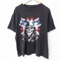 XL★古着 半袖 Tシャツ メンズ スカル クルーネック 黒 ブラック 24jun19 中古