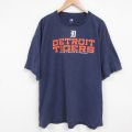 XL★古着 半袖 Tシャツ メンズ MLB デトロイトタイガース 大きいサイズ コットン クルーネック 紺 ネイビー メジャーリーグ ベースボール 野球 25may22 中古