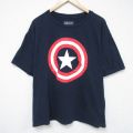XL★古着 半袖 Tシャツ メンズ マーベル キャプテンアメリカ 大きいサイズ コットン クルーネック 紺 ネイビー 25jun06 中古
