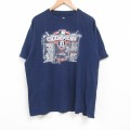XL★古着 半袖 Tシャツ メンズ MLB　デトロイトタイガース コットン クルーネック 紺 ネイビー メジャーリーグ ベースボール 野球 25jun06 中古