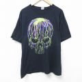 XL★古着 フルーツオブザルーム 半袖 Tシャツ メンズ スカル 大きいサイズ コットン クルーネック 黒 ブラック 25jun11 中古