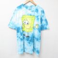 スポンジボブ 半袖Tシャツ タイダイ ライトブルー XL | 古着