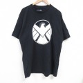XL★古着 半袖 Tシャツ メンズ マーベル シールド コットン クルーネック 黒 ブラック 25jun27 中古