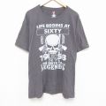 XL★古着 ヘインズ Hanes 半袖 Tシャツ メンズ スカル 大きいサイズ コットン クルーネック グレー 25jul07 中古
