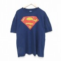 XL★古着 半袖 Tシャツ メンズ DCコミックス スーパーマン 大きいサイズ コットン クルーネック 紺 ネイビー 25jul18 中古