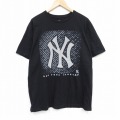 XL★古着 半袖 Tシャツ メンズ MLB ニューヨークヤンキース コットン クルーネック 黒 ブラック 25jul23 中古