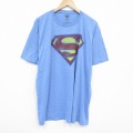 XL★古着 半袖 Tシャツ メンズ DCコミックス スーパーマン 大きいサイズ クルーネック 薄紺 ネイビー 霜降り 25jul28 中古