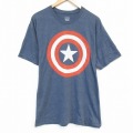 XL★古着 半袖 Tシャツ メンズ マーベル キャプテンアメリカ クルーネック 紺 ネイビー 霜降り 25aug01 中古