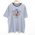 XL★古着 半袖 Tシャツ メンズ ディズニー DISNEY ミッキー MICKEY MOUSE 大きいサイズ コットン クルーネック グレー 霜降り 25aug02 中古