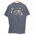 L★古着 半袖 Tシャツ メンズ ピストル クルーネック 濃グレー 25aug04 中古