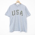 XL★古着 半袖 Tシャツ メンズ USA ロゴ クルーネック グレー 霜降り 25aug13 中古