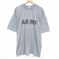 XL★古着 半袖 Tシャツ メンズ ミリタリー アーミー ARMY リフレクター 大きいサイズ ロング丈 クルーネック グレー 霜降り 25aug19 中古