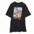 XL★古着 半袖 Tシャツ メンズ アニメ ドラゴンボール超 大きいサイズ ロング丈 コットン クルーネック 黒 ブラック チェック 【spe】 25aug20 中古
