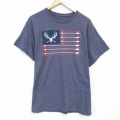 L★古着 半袖 Tシャツ メンズ シカ クルーネック 薄紺 ネイビー 霜降り 25aug20 中古
