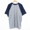 XL★古着 ラッセル 半袖 Tシャツ メンズ 無地 ツートンカラー ラグラン 大きいサイズ クルーネック グレー他 霜降り 25aug20 中古