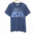 【50%OFF】XL★古着 オールドネイビー 半袖 Tシャツ メンズ スターウォーズ STAR WARS クルーネック 薄紺 ネイビー 霜降り 25aug25 中古