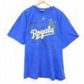 【50%OFF】XL★古着 マジェスティック 半袖 Tシャツ メンズ MLB カンザスシティロイヤルズ 大きいサイズ コットン クルーネック 青 ブルー メジャーリーグ ベースボール 野球 25aug26 中古