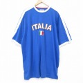 XL★古着 半袖 Tシャツ メンズ イタリア 刺繍 大きいサイズ ロング丈 コットン クルーネック 青他 ブルー 25aug27 中古