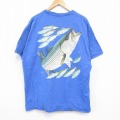 XL★古着 GUYHARVEY 半袖 Tシャツ メンズ 魚 胸ポケット付き コットン クルーネック 水色 25aug27 中古
