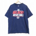 XL★古着 ヘインズ Hanes 袖 Tシャツ メンズ バスケットボール コットン クルーネック 紺 ネイビー 25aug27 中古 半袖