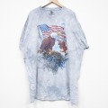 【50%OFF】XL★古着 THE MOUNTAIN 半袖 Tシャツ メンズ 鳥 大きいサイズ ロング丈 コットン クルーネック 薄グレー タイダイ 25aug27 中古
