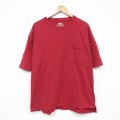 XL★古着 半袖 Tシャツ メンズ 胸ポケット付き 大きいサイズ コットン クルーネック 赤 レッド 25sep01 中古