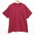XL★古着 ヘインズ Hanes 半袖 Tシャツ メンズ 無地 胸ポケット付き コットン クルーネック 赤 レッド 25aug29 中古
