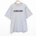 XL★古着 半袖 Tシャツ メンズ NFL ピッツバーグスティーラーズ 大きいサイズ クルーネック グレー 霜降り アメフト スーパーボウル 25aug30 中古