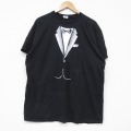 【20%OFF】XL★古着 半袖 Tシャツ メンズ タキシード コットン クルーネック 黒 ブラック 25sep08 中古