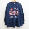 XL★古着 リー Lee 長袖 ビンテージ Tシャツ メンズ 00年代 00s NFL ニューイングランドペイトリオッツ MLB ボストンレッドソックス 大きいサイズ コットン クルーネック 紺 ネイビー アメフト スーパーボウル メジャーリーグ ベースボール 野球 【spe】 24may27
