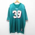 XL★古着 リーボック REEBOK 半袖 ビンテージ フットボール Tシャツ メンズ 00年代 00s NFL マイアミドルフィンズ ラリーゾンカ 39 メッシュ地 大きいサイズ ロング丈 Vネック 青緑 ユニフォーム ゲームシャツ アメフト スーパーボウル 25may12 中古