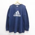 XL★古着 アディダス adidas 長袖 ビンテージ Tシャツ メンズ 90年代 90s ビッグロゴ コットン クルーネック USA製 紺 ネイビー 25jun20 中古