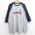 XL★古着 7分袖 Tシャツ メンズ MLB ボストンレッドソックス ジェイソンバリテック 33 ラグラン ツートンカラー ロング丈 大きいサイズ クルーネック グレー 霜降り メジャーリーグ ベースボール 野球 25jul02 中古 7分丈 七分丈 七分袖