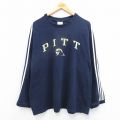 XL★古着 アディダス adidas 長袖 Tシャツ メンズ PITT 大きいサイズ コットン クルーネック 紺 ネイビー 3本ライン 25jul19 中古