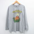 XL★古着 長袖 ビンテージ Tシャツ メンズ 00年代 00s ピーナッツ チャーリーブラウン 大きいサイズ クルーネック グレー 霜降り 25jul19 中古
