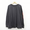 XL★古着 カーハート Carhartt 長袖 Tシャツ メンズ ビッグロゴ 大きいサイズ ロング丈 クルーネック 濃グレー 霜降り 25jul22 中古