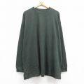 【50%OFF】XL★古着 長袖 Tシャツ メンズ 無地 大きいサイズ ロング丈 コットン クルーネック 濃緑 グリーン 25jul22 中古