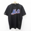 L★古着 マジェスティック 半袖 ビンテージ Tシャツ メンズ 90年代 90s MLB ニューヨークメッツ クルーネック USA製 黒 ブラック メジャーリーグ ベースボール 野球 25jul25 中古