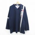 【50%OFF】XL★古着 フィラ FILA 長袖 ビンテージ Tシャツ メンズ 00年代 00s ビッグロゴ 刺繍 大きいサイズ Vネック 紺 ネイビー 25jul28 中古