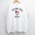 【50%OFF】XL★古着 長袖 Tシャツ メンズ オリンピック ホッケー USAロゴ 大きいサイズ ロング丈 コットン クルーネック 白 ホワイト 25jul29 中古