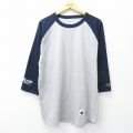 XL★古着 チャンピオン champion 7分袖 Tシャツ メンズ KENO ラグラン ツートンカラー クルーネック グレー 霜降り 25aug06 中古 7分丈 七分丈 七分袖