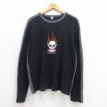XL★古着 長袖 Tシャツ メンズ スカル コットン クルーネック USA製 黒 ブラック 25aug09 中古