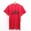 M★古着 半袖 ビンテージ Tシャツ メンズ 80年代 80s LEROY メッシュ地 ヘンリーネック USA製 赤 レッド 25aug09 中古