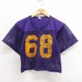 XS★古着 半袖 ビンテージ フットボール Tシャツ メンズ 80年代 80s 68 メッシュ地 Vネック USA製 紫 パープル 25aug13 中古