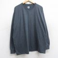XL★古着 ラッセル 長袖 Tシャツ メンズ 無地 大きいサイズ クルーネック 濃グレー 霜降り 25aug28 中古