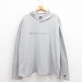 XL★古着 チャンピオン champion 長袖 ビンテージ Tシャツ パーカー メンズ 90年代 90s ビッグロゴ 刺繍 大きいサイズ USA製 グレー 【spe】 25aug29 中古